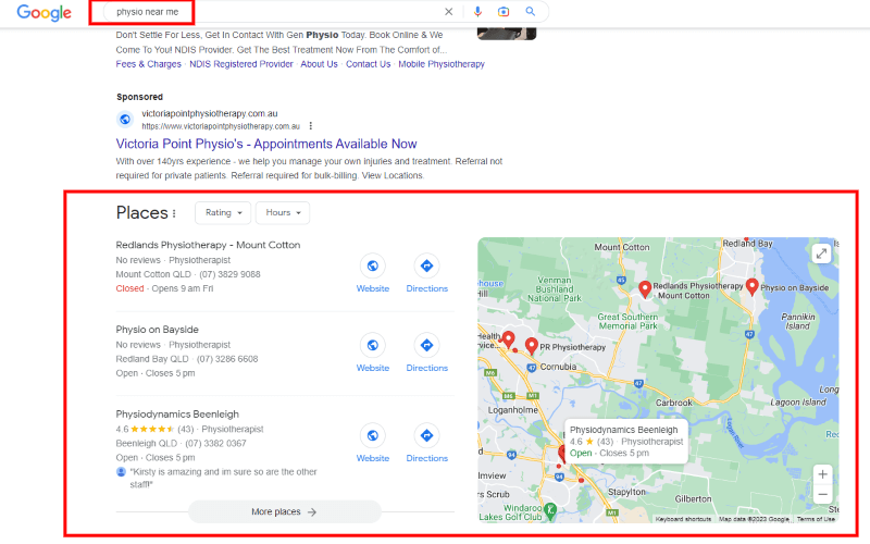 Local SEO for Allied Health - Map Pack Example